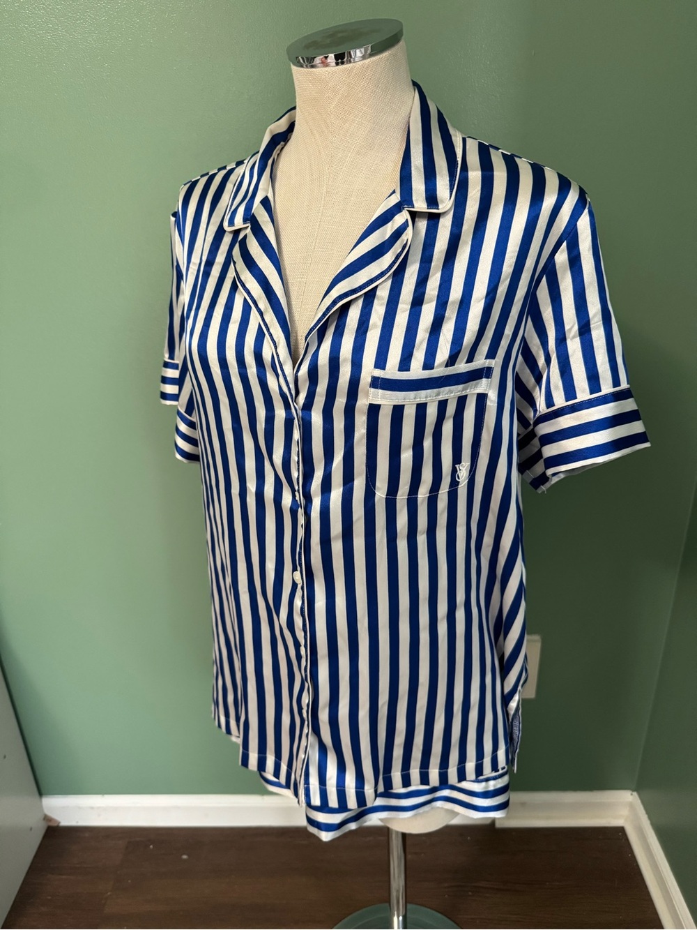 Victoria’s Secret Blue and White Striped Short-Sleeve Pajama Set